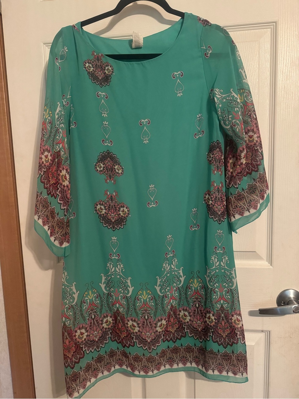 Teal Printed Boho-Style Tunic Top